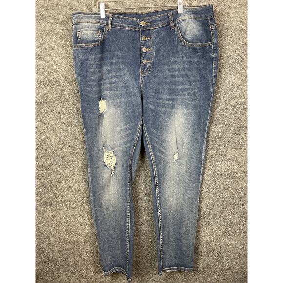 Jessica Jeans Denim - Jessica Jeans Plus Women's 4XL Blue Distressed Tapered Leg